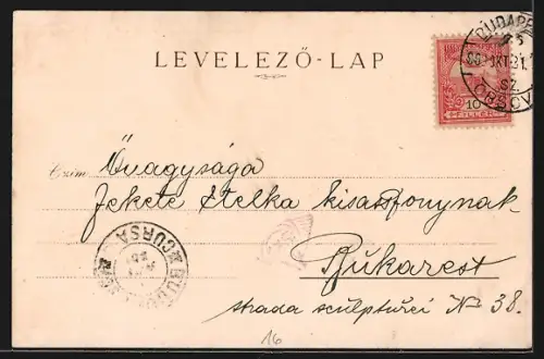 Lithographie Budapest, Petöfi-Szobor, Deak-ter, Igazságügyi Palota, Budai Lánczhidfó