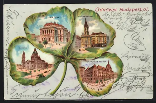 Lithographie Budapest, M. Kir. Opera, Iparmüvészeti Muzeum, Bazilika, Szervita-Templom