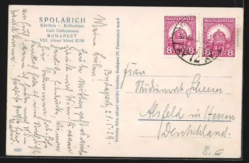 AK Budapest, Kaffeehaus Spolarich, József körut 37/39, Innenansicht