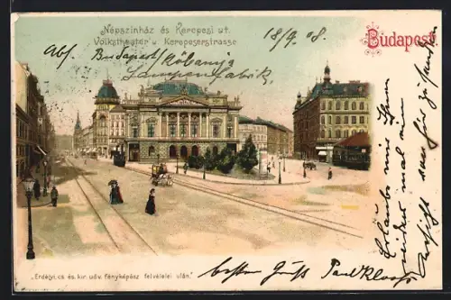 Lithographie Budapest, Volkstheater und Kerepeserstrasse