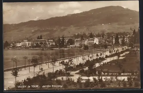 AK Vevey, La Tour, Jardin Roussy