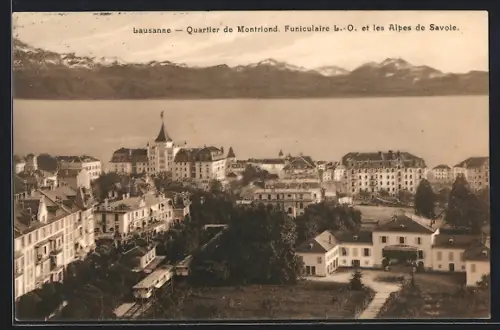 AK Lausanne, Quartier de Montriond, Funiculaire L.-O. et les Alpes de Savoie