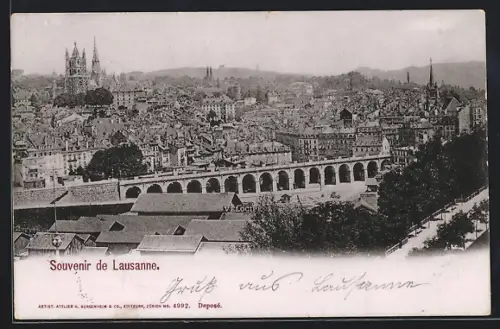 AK Lausanne, Ortsansicht mit Viadukt aus der Vogelschau