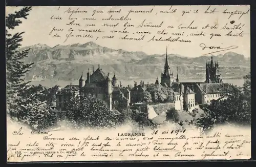 AK Lausanne, Turmpanorama aus der Vogelschau