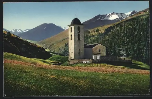 AK Cresta-Avers, Kirche mit Umgebung