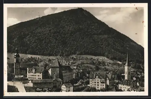 AK Chur, Teilansicht mit Berg aus der Vogelschau