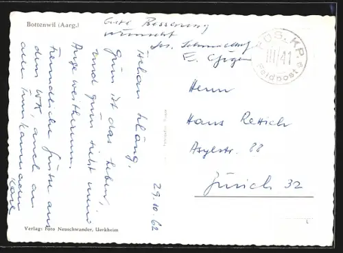 AK Bottenwil /Aarg., Ortsansicht vom Feld aus