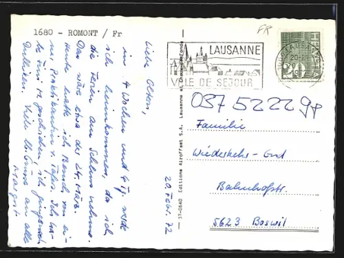 AK Romont /Fr., Ortsansicht aus der Vogelschau