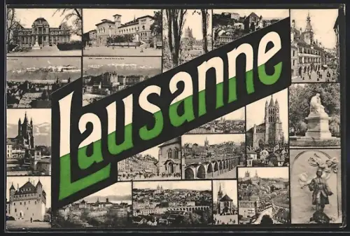 AK Lausanne, Vue générale, Place du Flon et les alpes