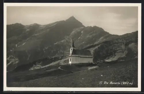 AK Thusis, Blick auf dem Piz Beverin, Kirche im Vordergrund