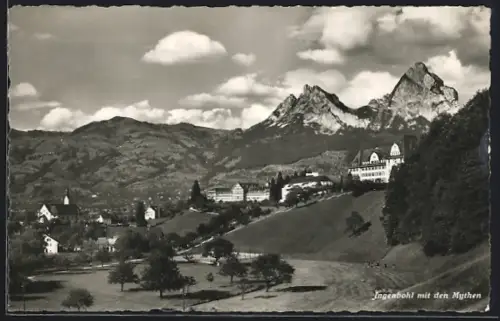 AK Ingenbohl, Ortsansicht mit Kirche und den Mythen