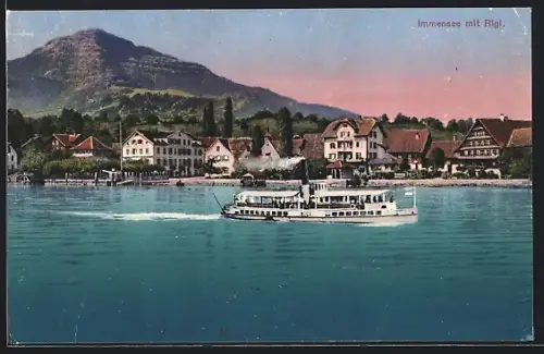 AK Immensee, Uferpartie mit Dampfer Rigi