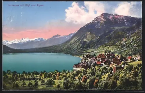 AK Immensee, Ortsansicht mit Rigi und den Alpen