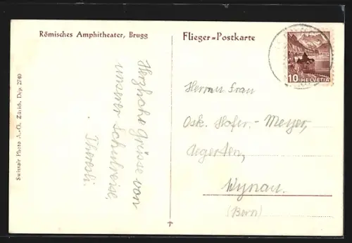 AK Brugg, Römisches Amphitheater aus der Vogelschau, Ausgrabung