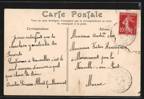 AK Mourmelon, Je vous envoie ces fleurs avec vue sur l`église et la rue principale