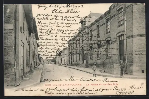 AK Givry-en-Argonne, La Mairie et rue des Bois