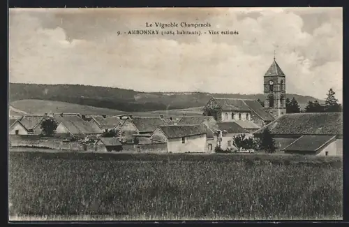 AK Ambonnay, Le Vignoble Champenois et l`église du village