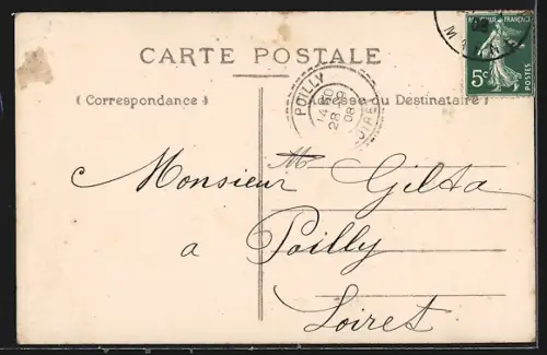 AK Épernay, Dame montant dans un train avec une carte de voeux amicale