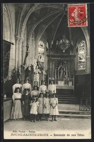 AK Soudé-Sainte-Croix, Souvenir de nos Fêtes dans l`église avec enfants et adultes en cérémonie