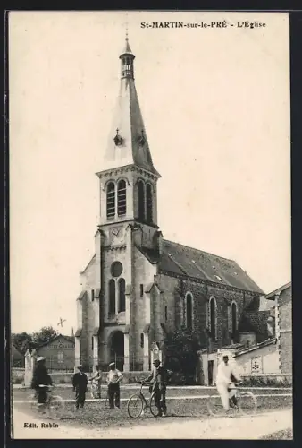 AK St-Martin-sur-le-Pré, L`Église et habitants devant l`entrée
