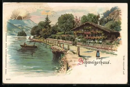 Lithographie Brienz, Schweizerhaus, Ich bin ein Schweizerknabe...