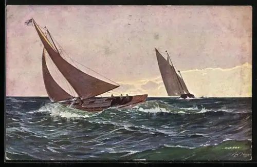 AK Segelboote auf hoher See