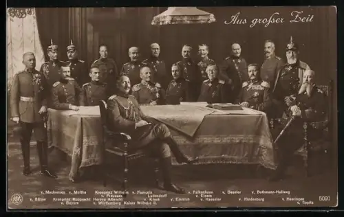 AK Kaiser Wilhelm II., Kronprinz Wilhelm v. Preussen, Kronprinz Rupprecht v. Bayern und weitere am Tisch mit Landkarte