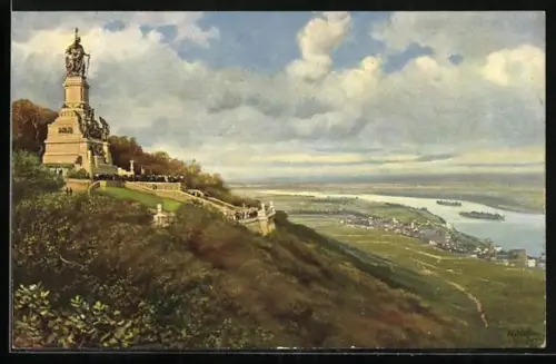 AK Rüdesheim, Niederwalddenkmal mit Blick auf die Stadt