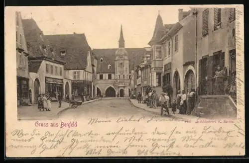 AK Benfeld, Strassenpartie mit Apotheke und Geschäften