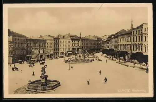 AK Olmütz, Niederring mit Brunnen, Denkmal