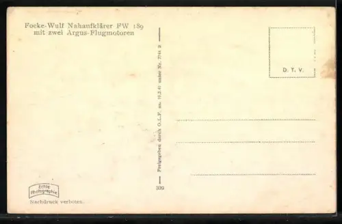 AK Flugzeug, Focke-Wulf Nahaufklärer FW 189 in der Luft, 