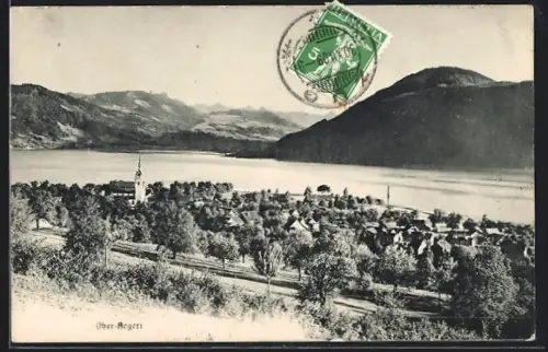 AK Ober-Aegeri, Teilansicht mit Bergen