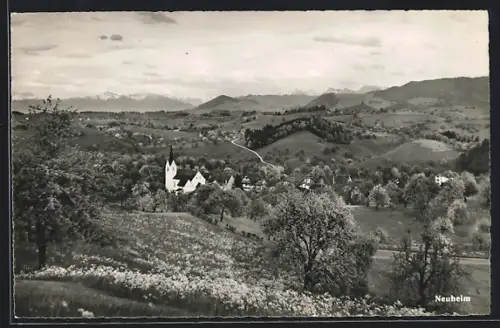 AK Neuheim, Panorama mit Kirche