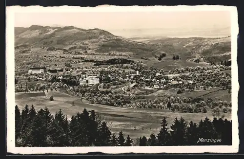 AK Menzingen, Teilansicht mit Bergen