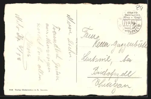 AK Menzingen, Teilansicht mit Bergen