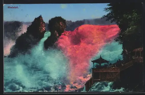 AK Rheinfall, Wasserfall bei Beleuchtung