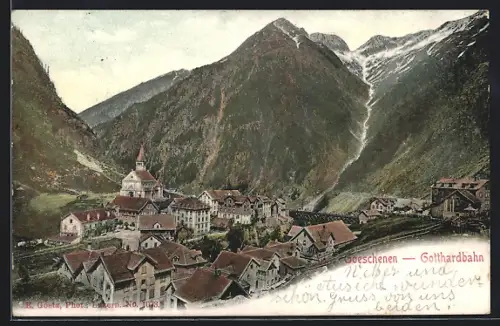 AK Goeschenen /Gotthardbahn, Teilansicht mit Kirche