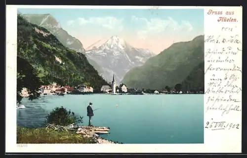 AK Flüelen, Angler am Seeufer