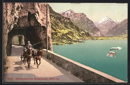 AK Flüelen, Axenstrasse mit Bristenstock