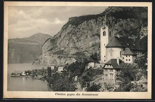 AK Flüelen, Ortschaft und Kirche am Vierwaldstättersee