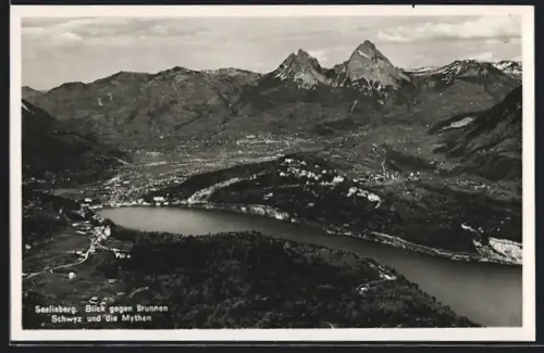 AK Seelisberg, Blick gegen Brunnen, Schwyz und die Mythen