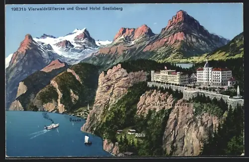 AK Seelisberg, Vierwaldstättersee und Grand Hôtel Seelisberg