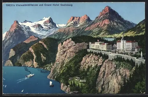 AK Seelisberg, Vierwaldstättersee und Grand Hôtel Seelisberg