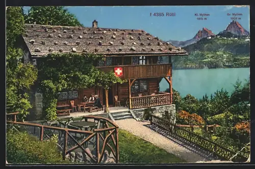 AK Rütli, Gasthof mit Kl. Mythen u. Gr. Mythen
