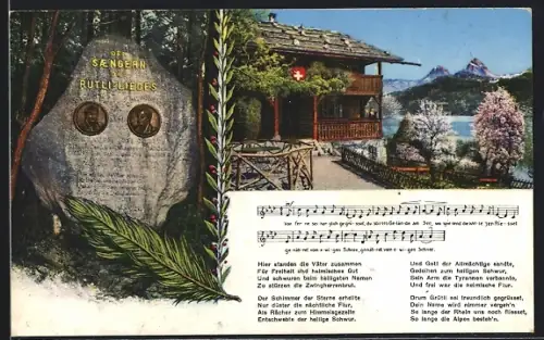AK Rütli, Gasthaus, Gedenkstein den Sängern des Rütli-Liedes