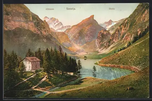 AK Seealp, Ortspartie mit Altmann und Säntis