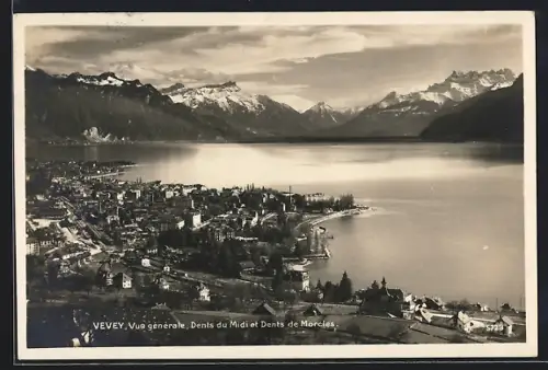 AK Vevey, Vue générale, Dents du Midi et Dents de Morcles
