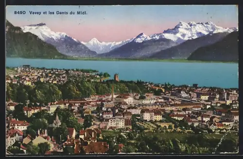 AK Vevey, Panorama et les Dents du Midi