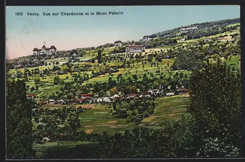 AK Vevey, Vue sur Chardonne et le Mont Pélerin