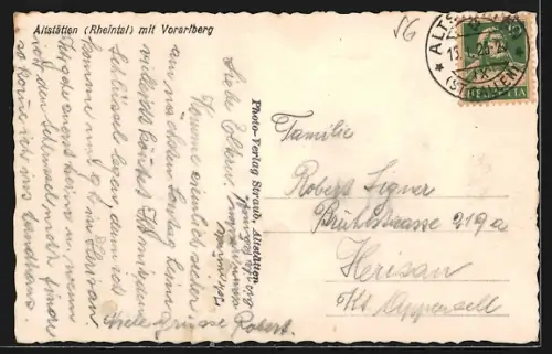 AK Altstätten /Rheintal, Teilansicht mit Vorarlberg